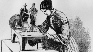 history of sewing machine woman sewing