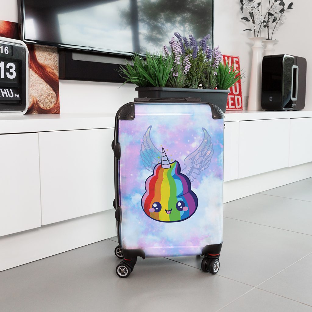 unicorn poop emoji suitcase