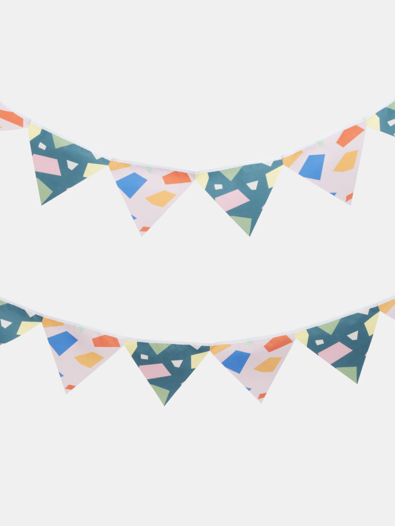 a custom-made bunting with geometric patterns, to celebrate pride month