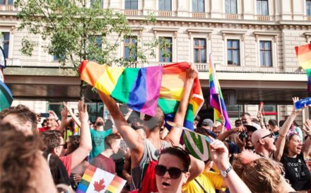 people at a pride march