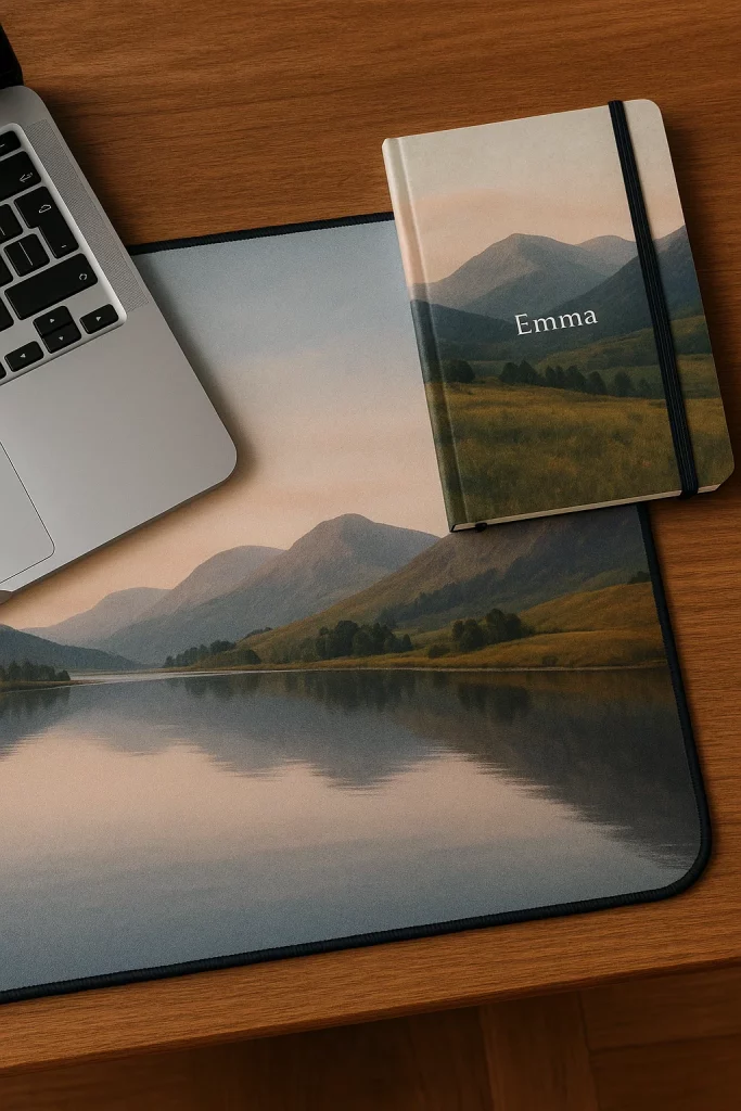 Personalised notebook and desk mat