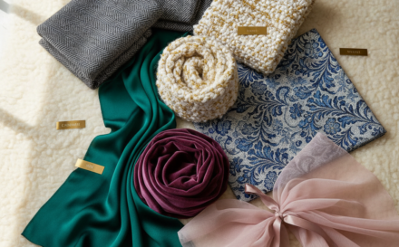 Different luxury fabric samples showcasing varying weights and textures.