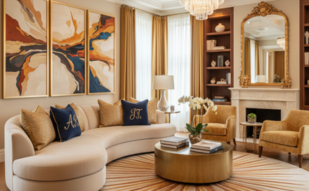 A beautifully decorated living room with personalized home decor items