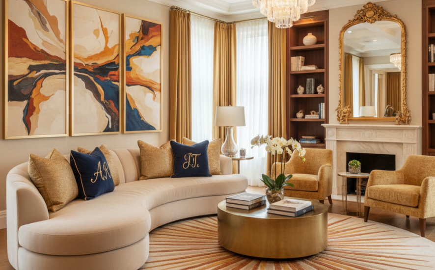 A beautifully decorated living room with personalized home decor items